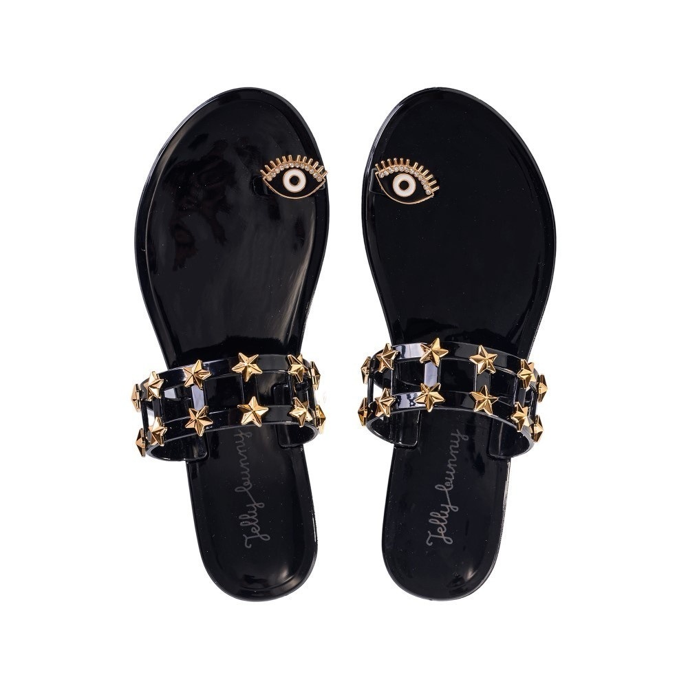 NWT JELLY BUNNY Collections Black and Gold Sandals with Toe Loop (EU 36)